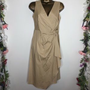 Donna Karan tan sleeveless faux wrap dress